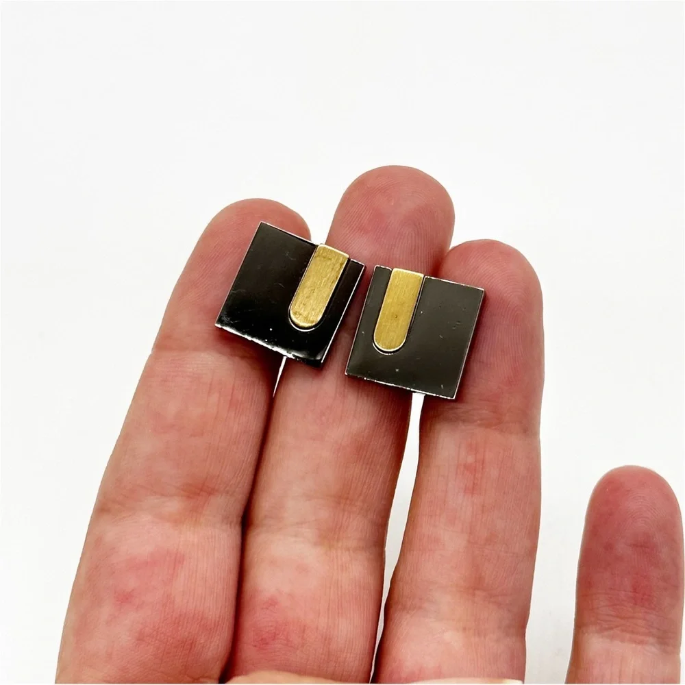 Vintage Anson Gunmetal w/ Gold Stripe Square Cufflinks